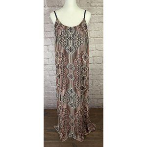 Athleta Medium Jetty Maxi Dress Geometric Aztec Print Sheer Lined El Moro 9074